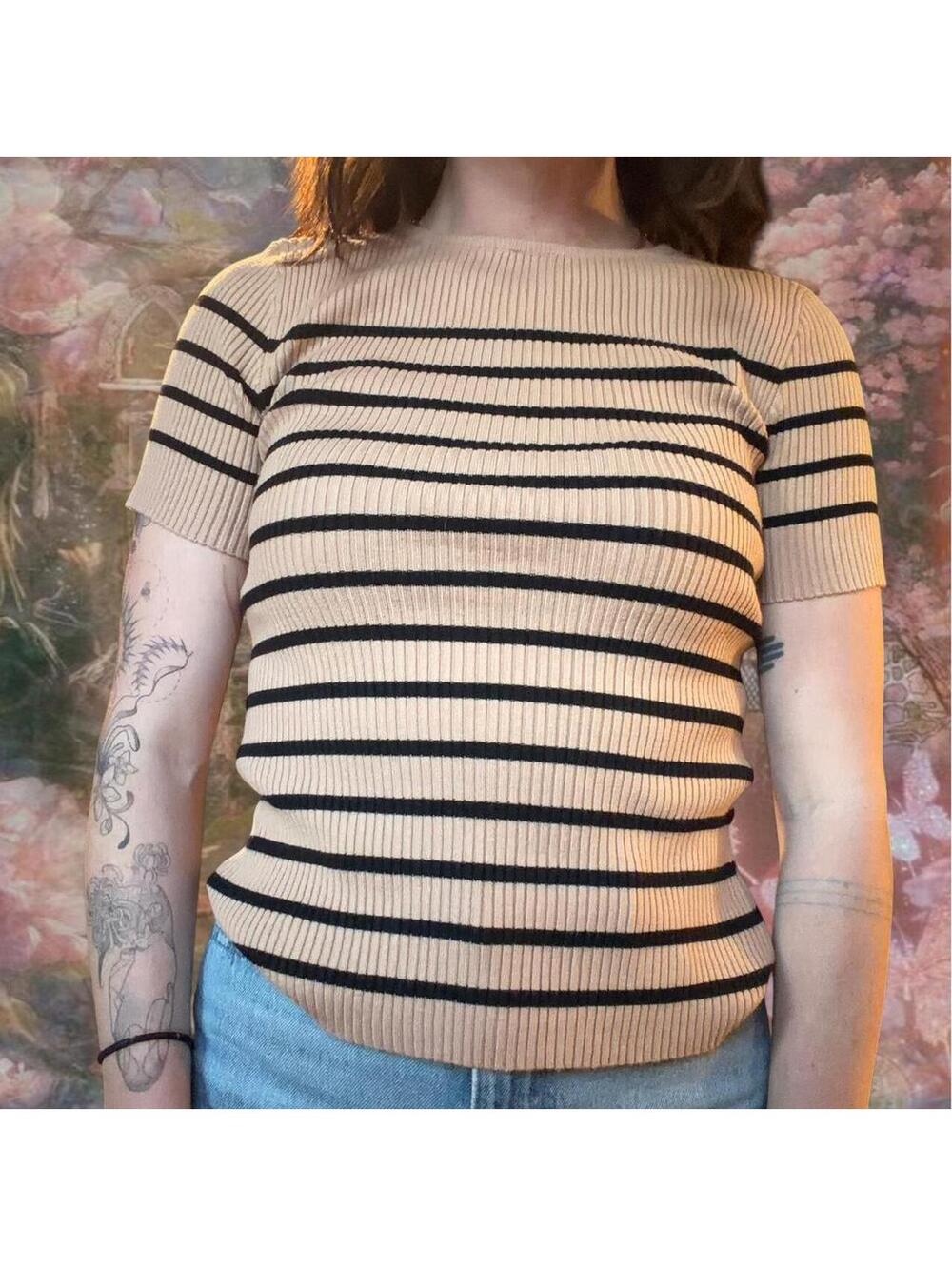 Women's Tan and Cream Tshirt